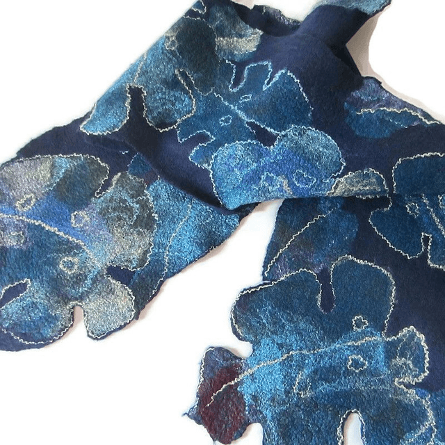 Sciarpa Art blu donna uomo unisex Sciarpa feltro lana merino fatta a mano Sciarpa calda morbida lunga regalo per uomini donne