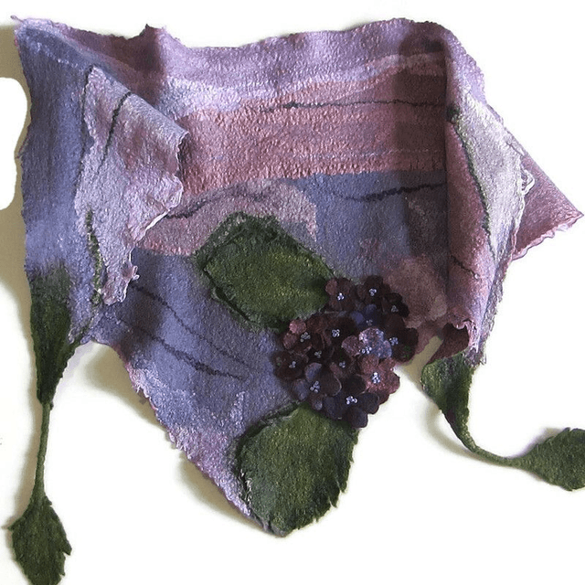 Foulard Sciarpa collo piccola lana merino seta infeltrita Fatto a mano Sciarpa collo donna calda ortensia viola Regali unici per lei