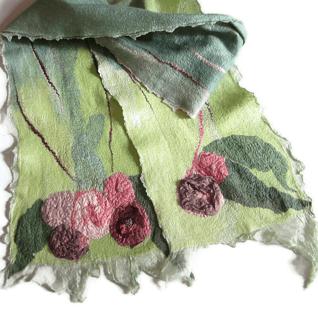 Sciarpa lana merino seta infeltrita Sciarpa lunga calda verde donna fatto a mano regali unici per le donne Stile boho