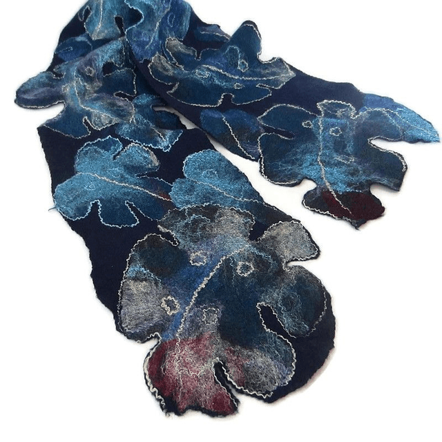 Sciarpa Art blu donna uomo unisex Sciarpa feltro lana merino fatta a mano Sciarpa calda morbida lunga regalo per uomini donne