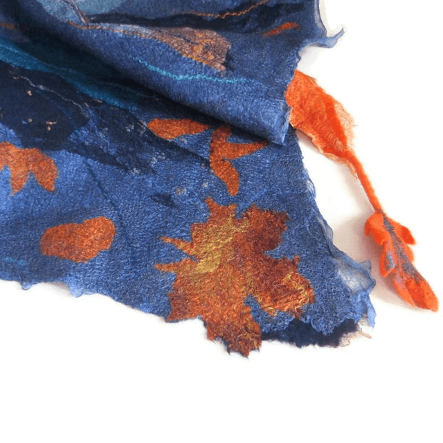 Shawl wool merino silk wrap warm Handmade felted shawl bactus felting blue women Unique gift for women