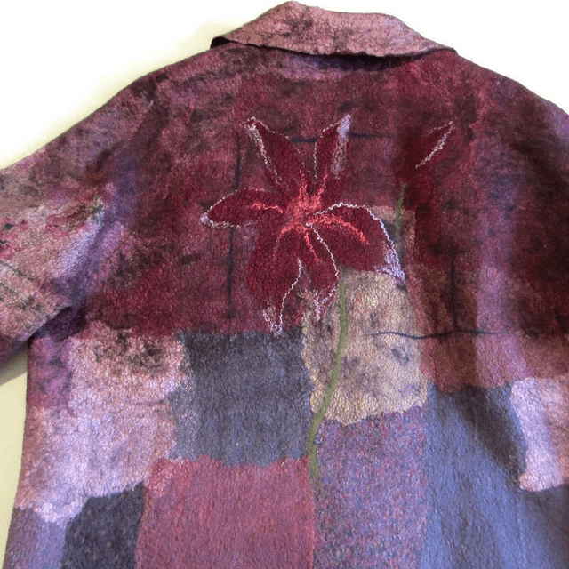 Giacca feltro lana merino seta morbida Giacca infeltrimento fatta a mano boho bordeaux lavanda Giacca calda per donna OOAK