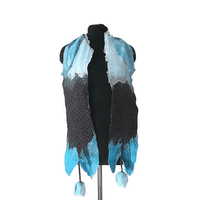Sciarpa lana merino seta infeltrita fiori tulipani Sciarpa Fatto a mano Blu nero lunga donna regali unici donne regalo ragazza