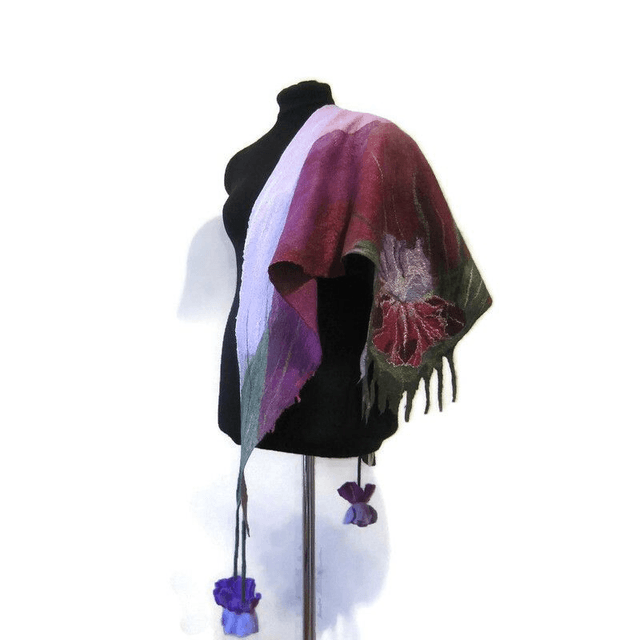 Sciarpa feltro lana merino Scialle fatto a mano infeltrimento fiori sciarpa per donna Eco fashion Regalo unico per donna