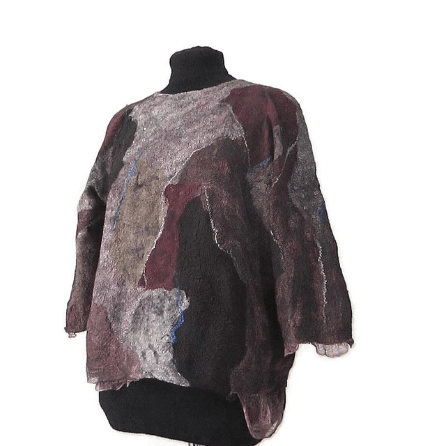 Maglione donna marrone bordeaux lana merino seta feltro Pullover fatto a mano Infeltrimento regali unici per le donne maglione caldo morbido