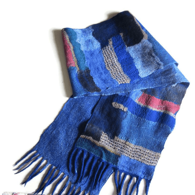 Sciarpa da uomo lana merino seta blu Sciarpa feltro calda infeltrimento fatto a mano Regalo unico per lui