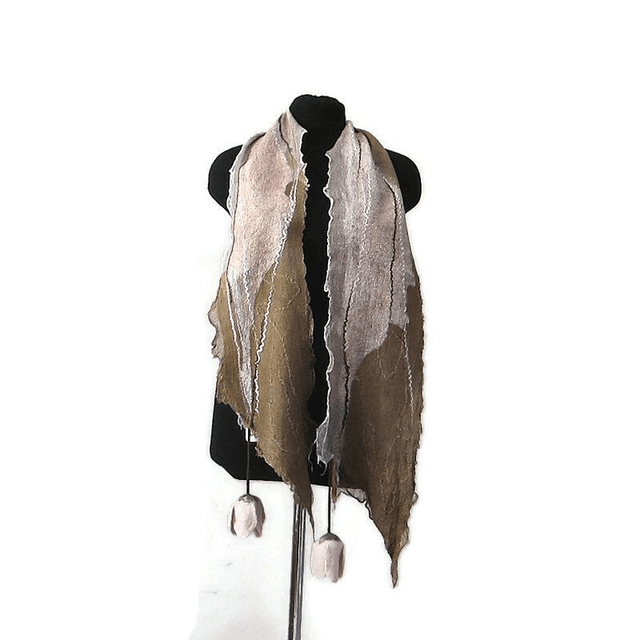 Sciarpa lana merino seta infeltrita fiori tulipani Sciarpa marrone rosa lunga con paillettes donna fatto a mano regali unici donne