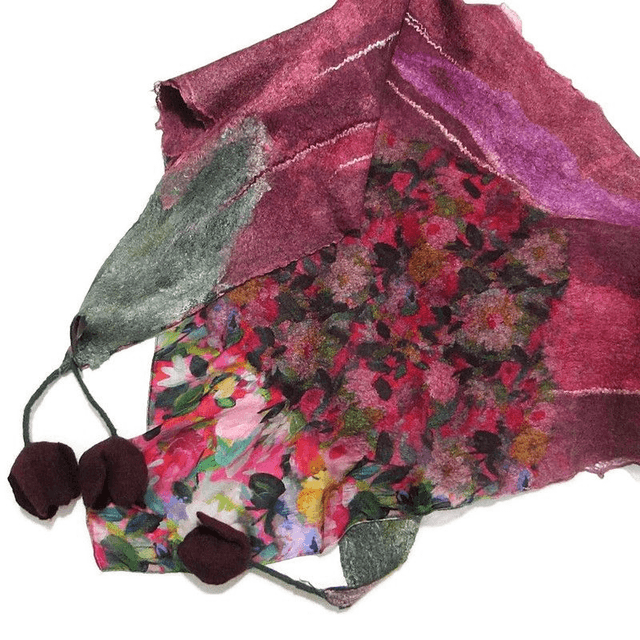 Scialle lana merino seta feltro Fatto a mano scialle Caldo infeltrimento fiori tulipani Sciarpa rosso donna Scialle Regalo unico