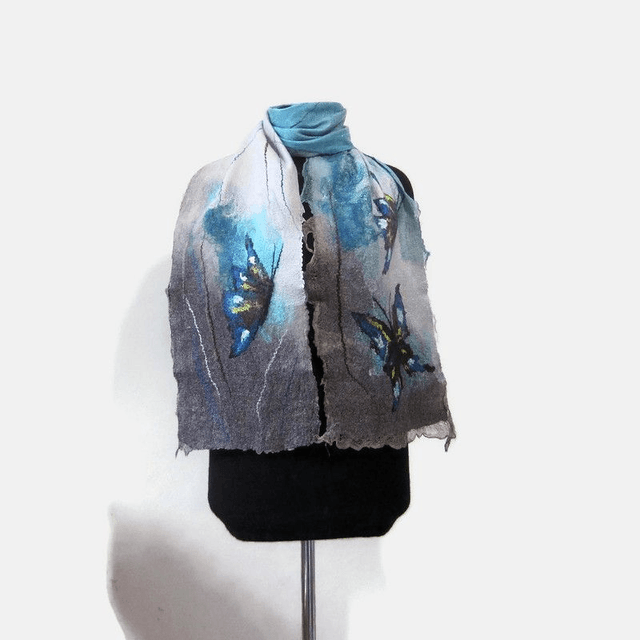 Art Sciarpa donna Feltro lana merino seta turchese lungo Infeltrimento fatto a mano regalo unico