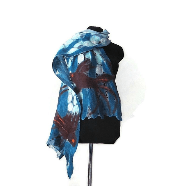Sciarpa d'arte lana merino infeltrita Sciarpa turchese blu feltro fatto a mano Donne sciarpa