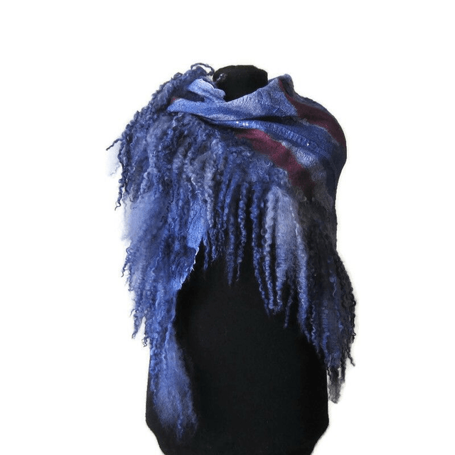 Lana merino Scialle caldo blu infeltrimento bactus inverno Fatto a mano Scialle donna Regalo unico