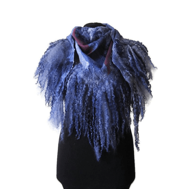 Lana merino Scialle caldo blu infeltrimento bactus inverno Fatto a mano Scialle donna Regalo unico
