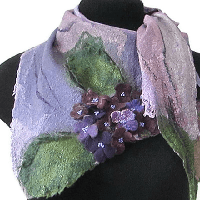 Foulard Sciarpa collo piccola lana merino seta infeltrita Fatto a mano Sciarpa collo donna calda ortensia viola Regali unici per lei