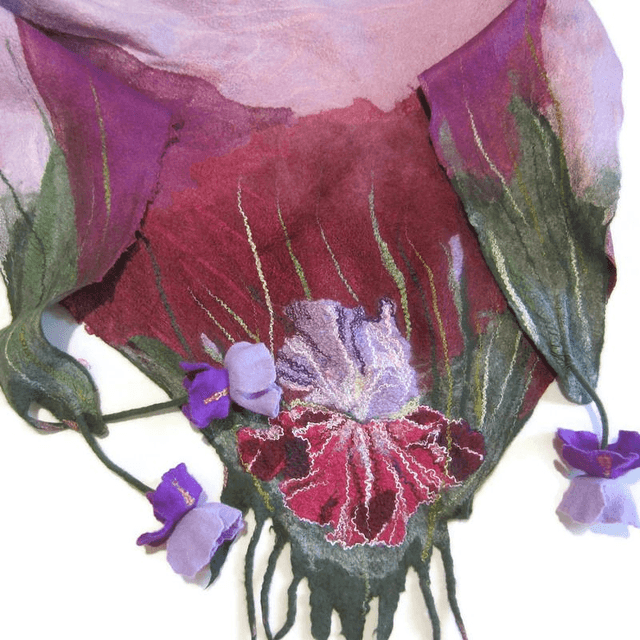 Sciarpa feltro lana merino Scialle fatto a mano infeltrimento fiori sciarpa per donna Eco fashion Regalo unico per donna