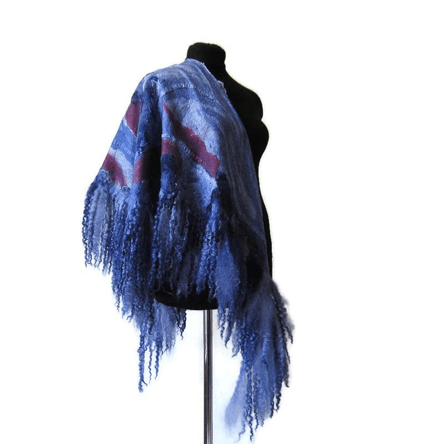 Lana merino Scialle caldo blu infeltrimento bactus inverno Fatto a mano Scialle donna Regalo unico
