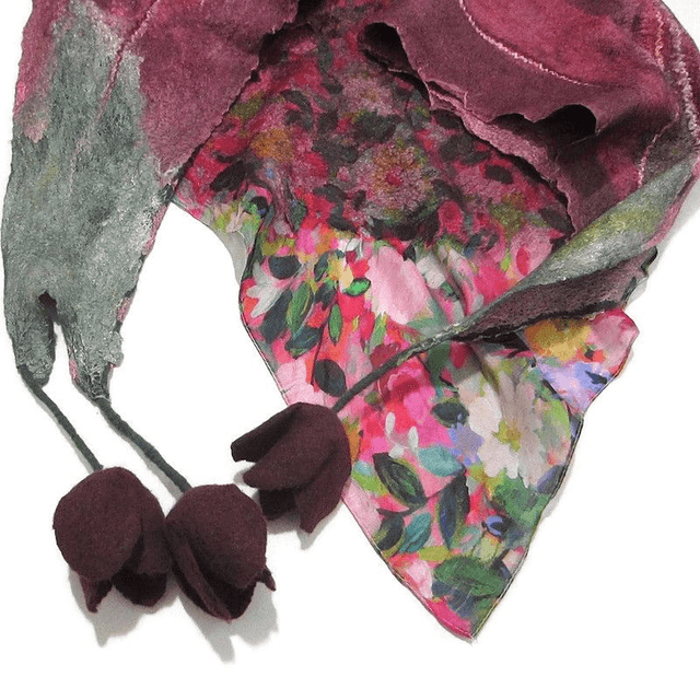 Scialle lana merino seta feltro Fatto a mano scialle Caldo infeltrimento fiori tulipani Sciarpa rosso donna Scialle Regalo unico