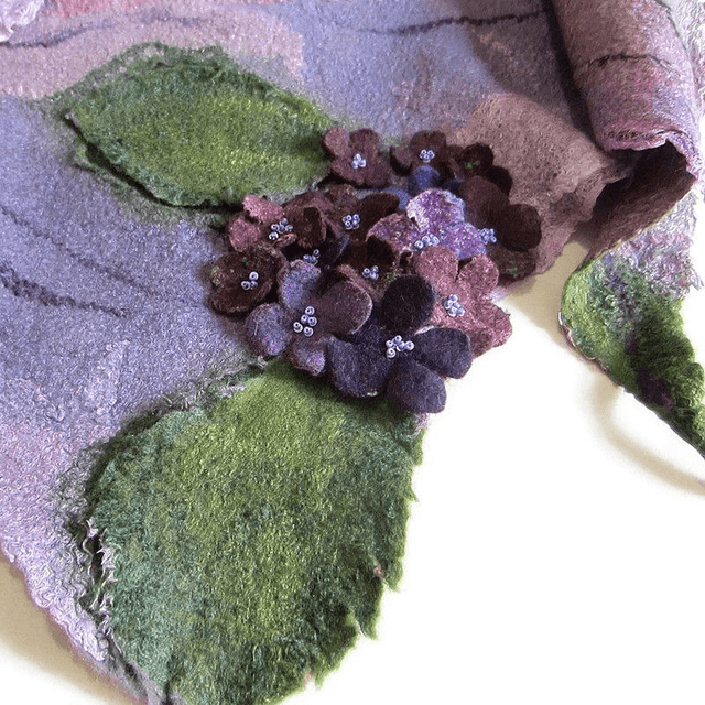 Foulard Sciarpa collo piccola lana merino seta infeltrita Fatto a mano Sciarpa collo donna calda ortensia viola Regali unici per lei