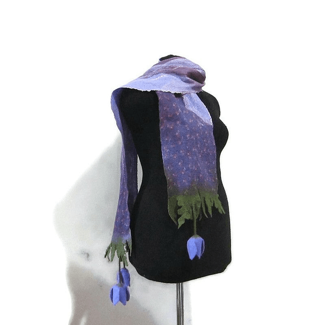 Sciarpa lana merino seta infeltrita fiori Sciarpa Caldo Fatto a mano viola lunga donna regali unici donne regalo ragazza Sciarpa bohémien