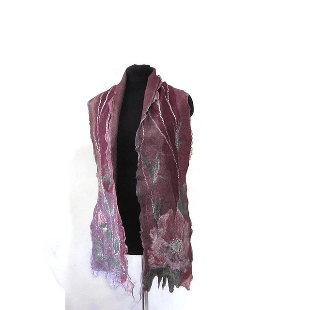 Sciarpa feltro lana merino seta Sciarpa artistica Caldo Sciarpa lunga Borgogna Infeltrimento fatto a mano regalo unico per le donne