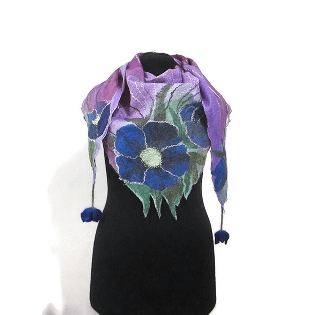 Scialle lana merino seta Scialle feltro fiori di lana fatto a mano bactus infeltrimento lilla donna Regalo unico per le donne