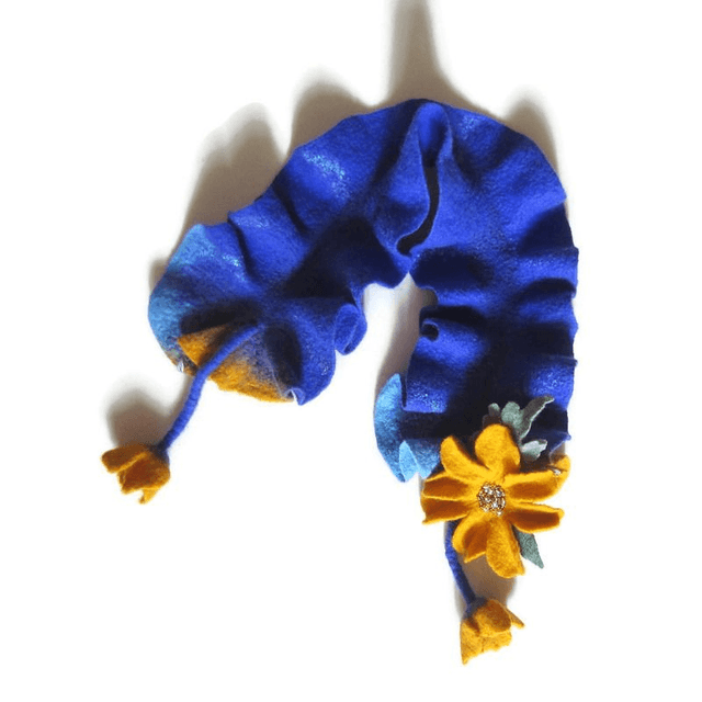 Sciarpa blu collo boa lana merino spilla Infeltrimento fatto a mano Sciarpa ragazza donna feltro Regali unici Regali per lei