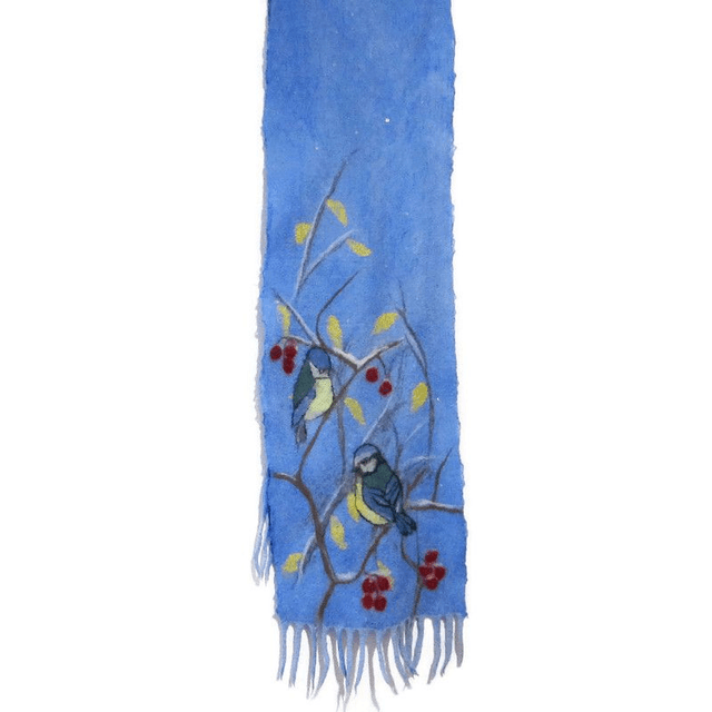 Sciarpa Donne feltro blu lana merino seta calda Sciarpa lungo paillettes regalo per donna infeltrita fatta a mano