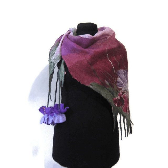 Sciarpa feltro lana merino Scialle fatto a mano infeltrimento fiori sciarpa per donna Eco fashion Regalo unico per donna