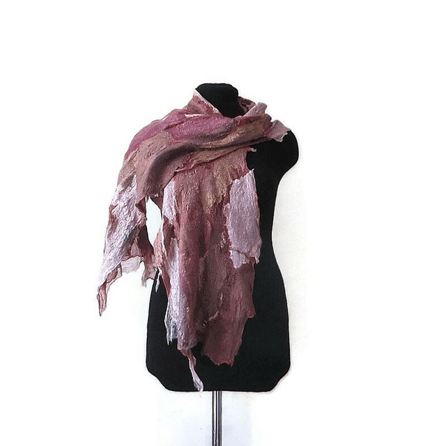 Sciarpa colore lavanda marrone bordeaux feltro lana e seta Sciarpa lunga fatta a mano Infeltrimento regali unici per le donne stile bohémien