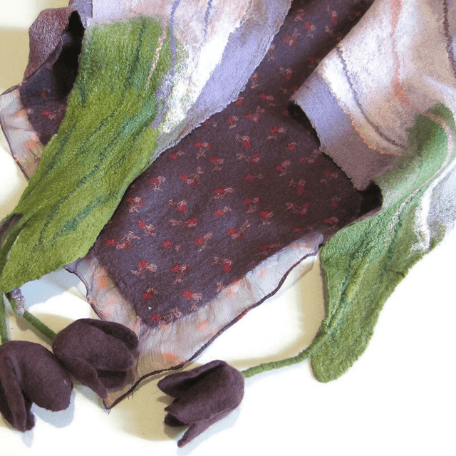 Sciarpa lavanda viola Bactus lana merino seta Feltro Fatto a mano scialle infeltrito infeltrimento fiori donna Scialle Regalo unico ragazze