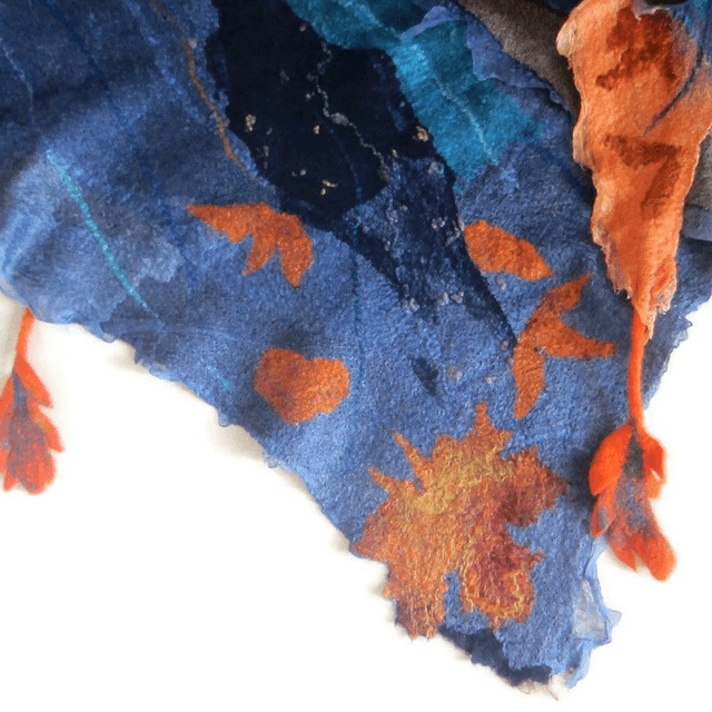 Shawl wool merino silk wrap warm Handmade felted shawl bactus felting blue women Unique gift for women