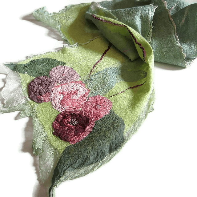 Sciarpa lana merino seta infeltrita Sciarpa lunga calda verde donna fatto a mano regali unici per le donne Stile boho