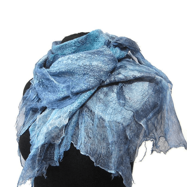 Scialle lana merino seta Scialle feltro fatto a mano scialle caldo bactus infeltrimento blu donna Regalo unico per donne grunge boho style