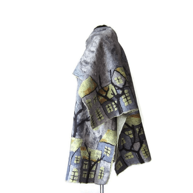 Poncho donna lana infeltrimento seta grigio infeltrito fatto a mano regalo unico per le donne