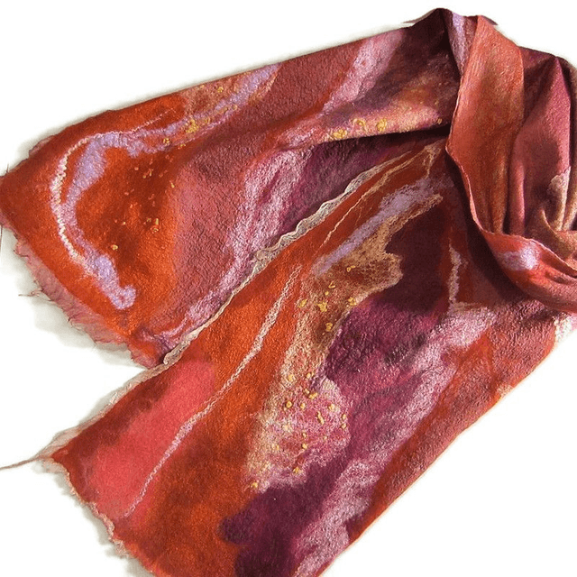 Stola lana merino seta feltro Sciarpa d'arte calda arancione lungo infeltrimento fatto a mano Regalo