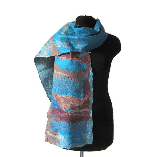 Sciarpa unisex lana merino seta Sciarpa feltro sciarpa uomo turchese Sciarpa calda lunga infeltrita Sciarpa fatta a mano