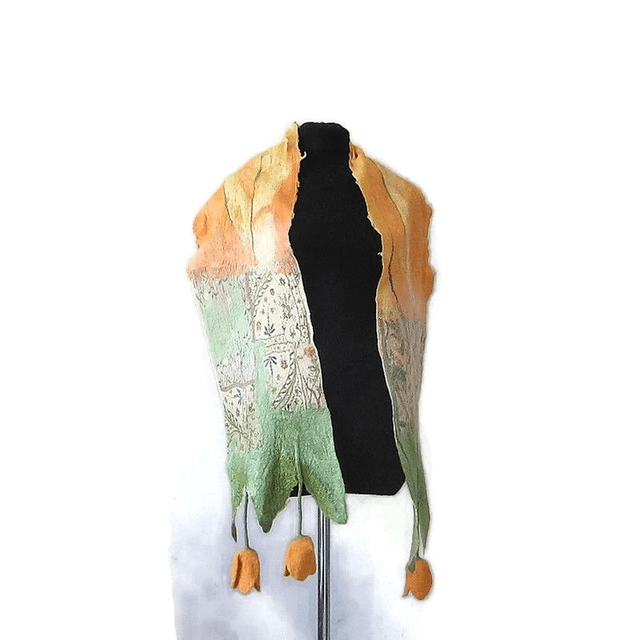 Sciarpa Arancia lana merino seta infeltrita Sciarpa lunga calda donna fatto a mano regali unici per le donne Stile boho chic