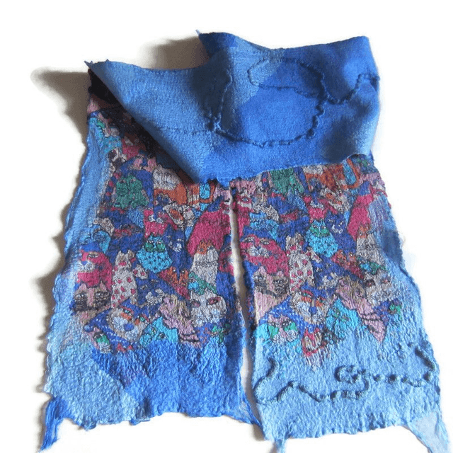 Sciarpa blu in feltro lana merino seta calda Sciarpa lunga donna infeltrita realizzata a mano