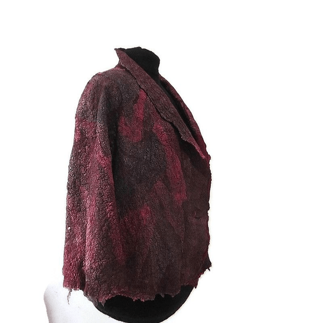 Cardigan feltro lana merino seta con paillettes morbido giacca infeltrimento giacca boho bordeaux fatta a mano calda per donna