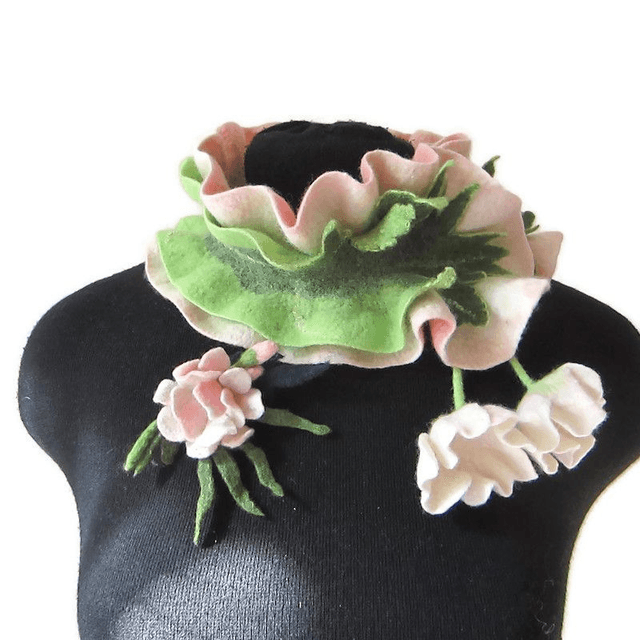 Scarf neckpiece felted wool merino felting Handmade Scarf white green Gift unique for her Scarf little Scarf women girls
