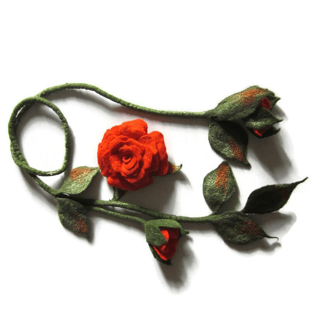 Collana feltro lana merino spilla arancio rosa infeltrimento Fatto a mano regalo unico