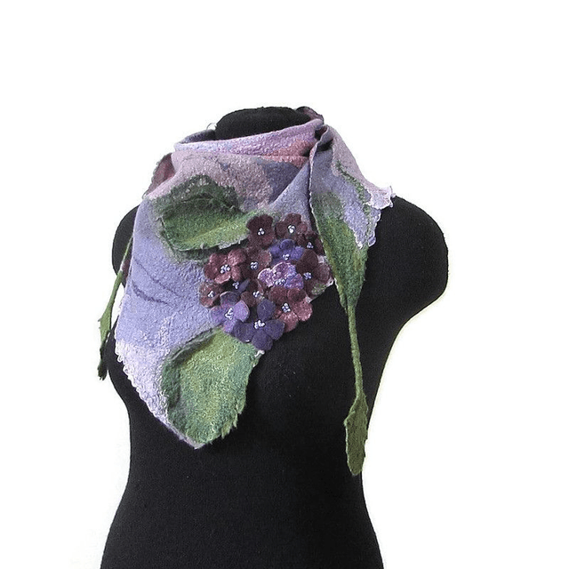 Foulard Sciarpa collo piccola lana merino seta infeltrita Fatto a mano Sciarpa collo donna calda ortensia viola Regali unici per lei