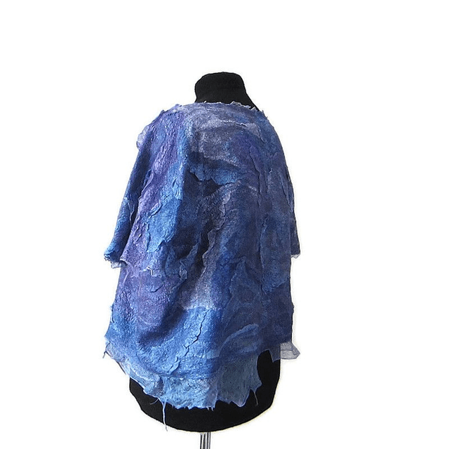 Camicetta da donna in feltro di lana merino fatta a mano Camicetta blu manica corta senza cuciture stile boho