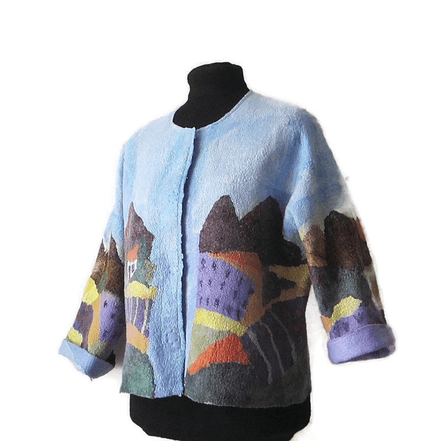 Art Jacket donna feltro lana merino Giacca fatta a mano calda giacca boho