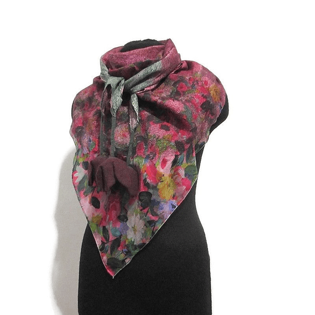 Scialle lana merino seta feltro Fatto a mano scialle Caldo infeltrimento fiori tulipani Sciarpa rosso donna Scialle Regalo unico