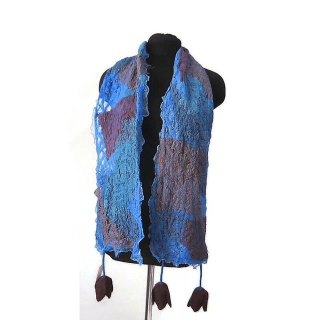 Sciarpa blu feltro di lana seta Sciarpa lunga con tulipani fiori borgogna infeltrita fatta a mano regali unici per donne stile boho