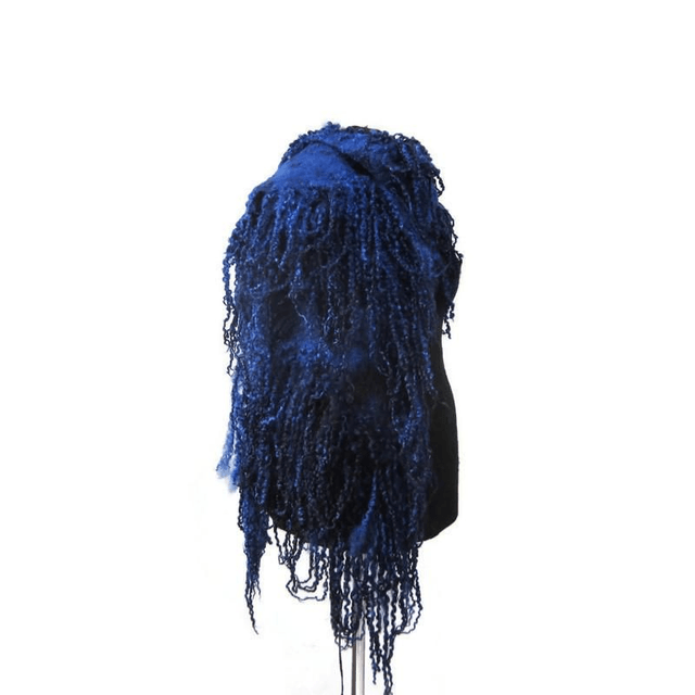 Infeltrito sciarpa lunga blu stola boho di lana