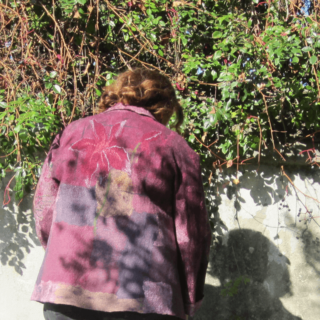 Giacca feltro lana merino seta morbida Giacca infeltrimento fatta a mano boho bordeaux lavanda Giacca calda per donna OOAK