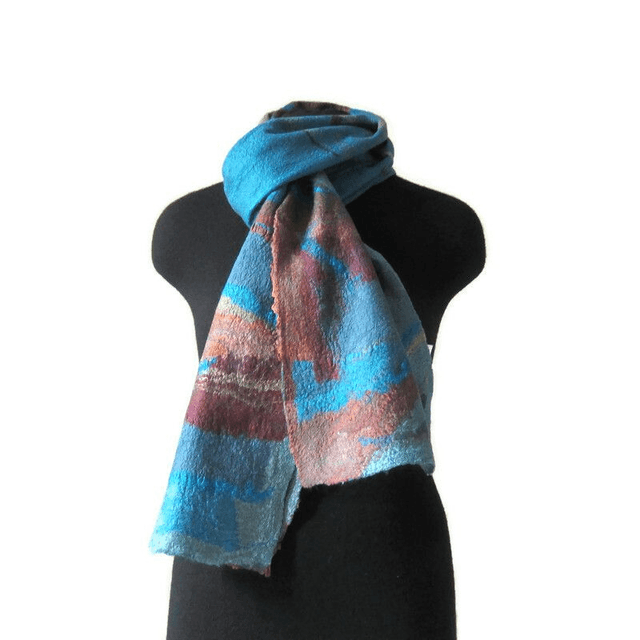 Sciarpa unisex lana merino seta Sciarpa feltro sciarpa uomo turchese Sciarpa calda lunga infeltrita Sciarpa fatta a mano