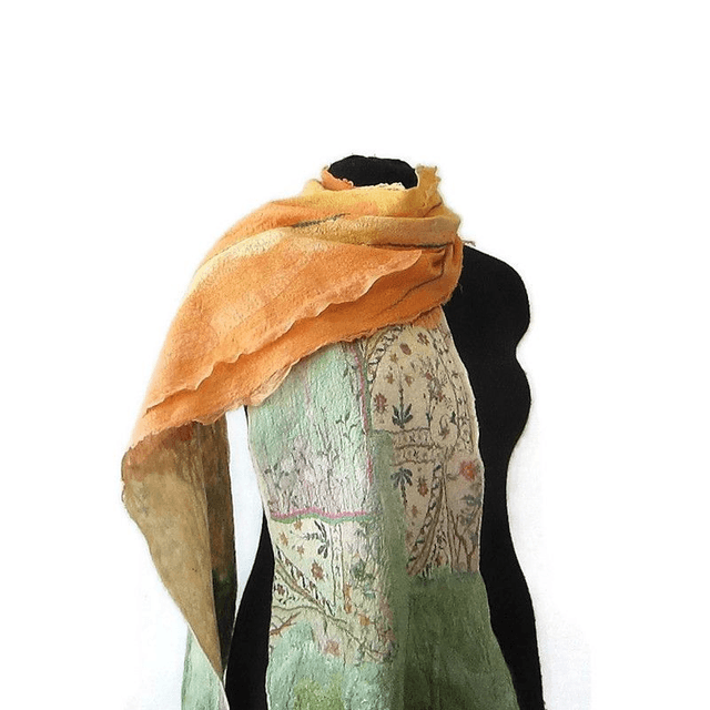 Sciarpa Arancia lana merino seta infeltrita Sciarpa lunga calda donna fatto a mano regali unici per le donne Stile boho chic