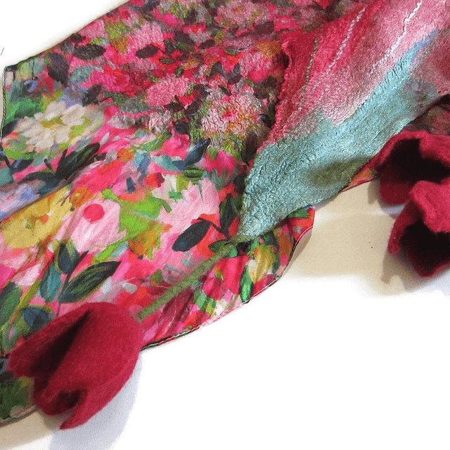 Scialle Bactus lana merino seta feltro Fatto a mano scialle Caldo infeltrimento fiori tulipani Sciarpa rosso donna Scialle Regalo unico